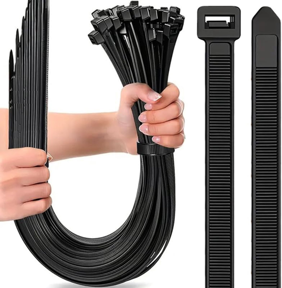 Kabelbinders 12mm X 600mm, Zware Duty Kabelbinders, Premium Nylon Kabelbinders, Zelfsluitend, Zwart, 50 Stukken