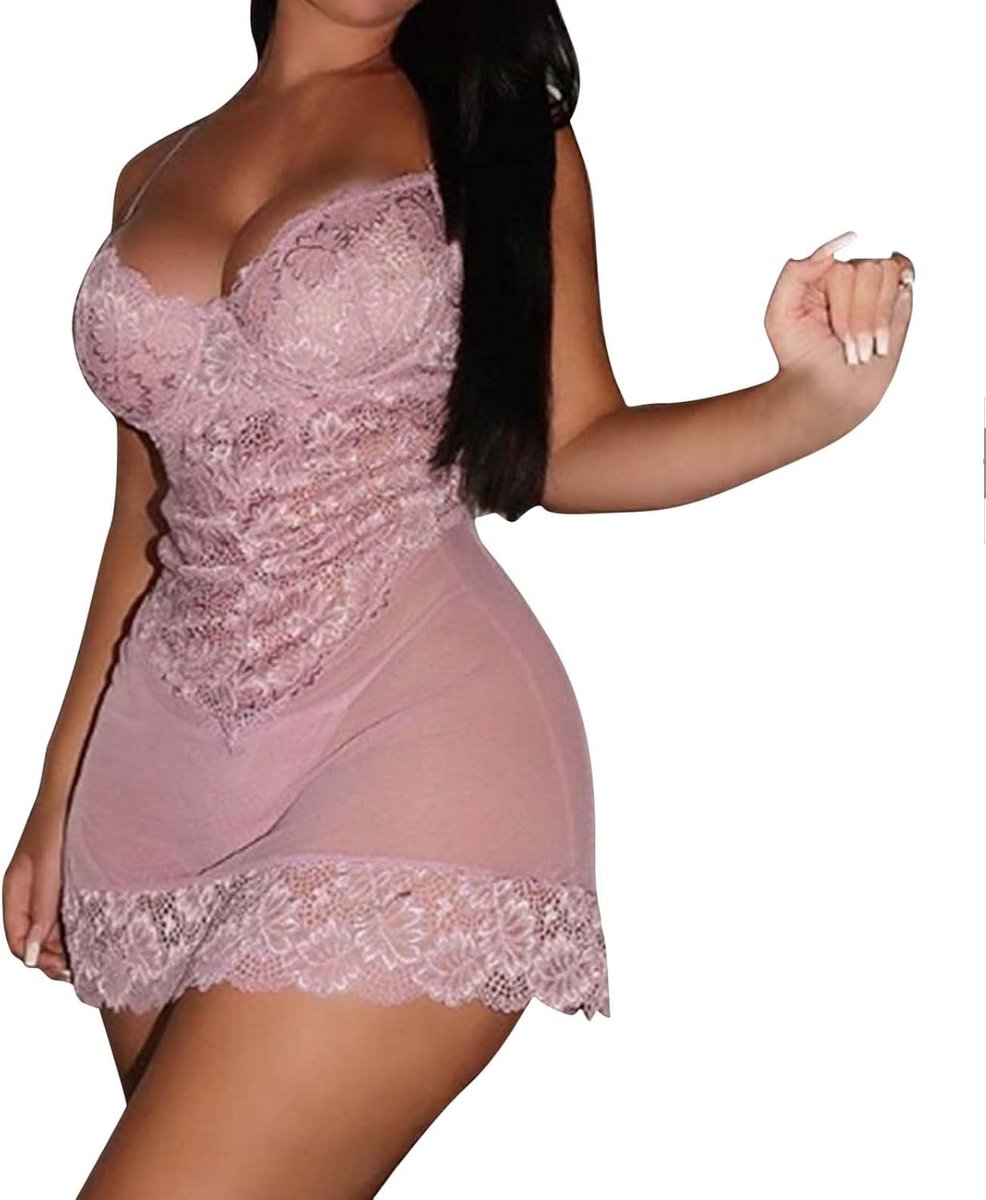 Body lingerie sexy dames kant transparant chic elegant set babydoll open rug Valentijnsdag A454
