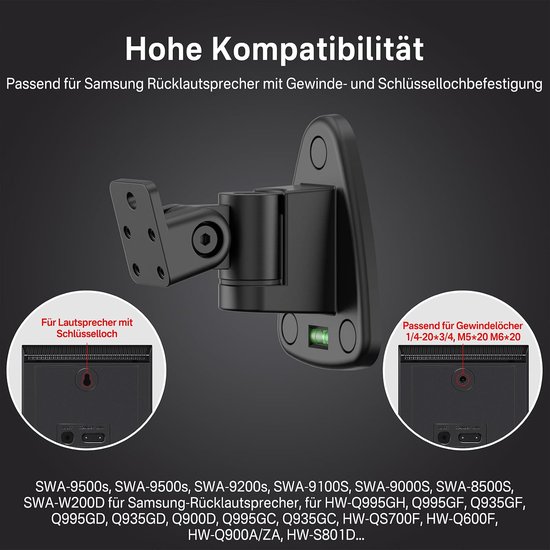 Verstelbare muurbeugels voor Samsung HW-Q995H/Q995GD/Q995GF/Q930F/Q995C/Q995B/Q935C; robuuste houders voor Samsung achterluidsprekers (SWA-9500S/9250S/9200S) – sleutelgat & schroefdraadhouder — afbeelding 2