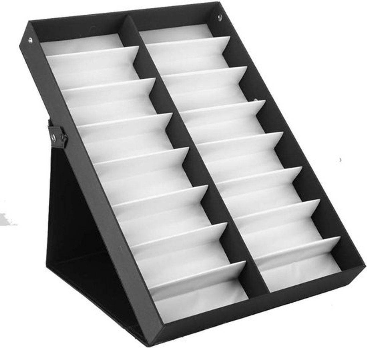 Glazen zonnebrilvitrine - 16 roosters - Zwart en wit