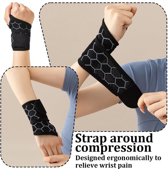 Hand- en polsbandage rechts links voor dames en heren, polsbandage fitnessstudio, fitness, sport, krachttraining, polsbandage carpaal tunnel, pijn peesontsteking, honingraatdesign — afbeelding 4