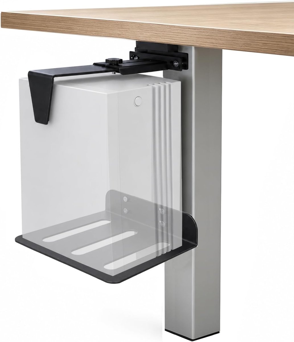 Onder bureau, 80 x 50 mm, zonder boren, 20 kg draagkracht, universele houder voor in hoogte verstelbare tafelpoten en normale bureaupoten, voor verhoging en ventilatie van de pc-behuizing
