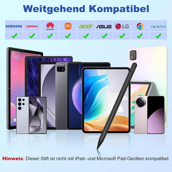 Stylus Pen Android tablet, KBCASE pen voor tablet, compatibel met Samsung/iPhone/Lenovo/Xiaomi/Huawei/Android touchscreen, stylus potlood met 3 punten — afbeelding 2