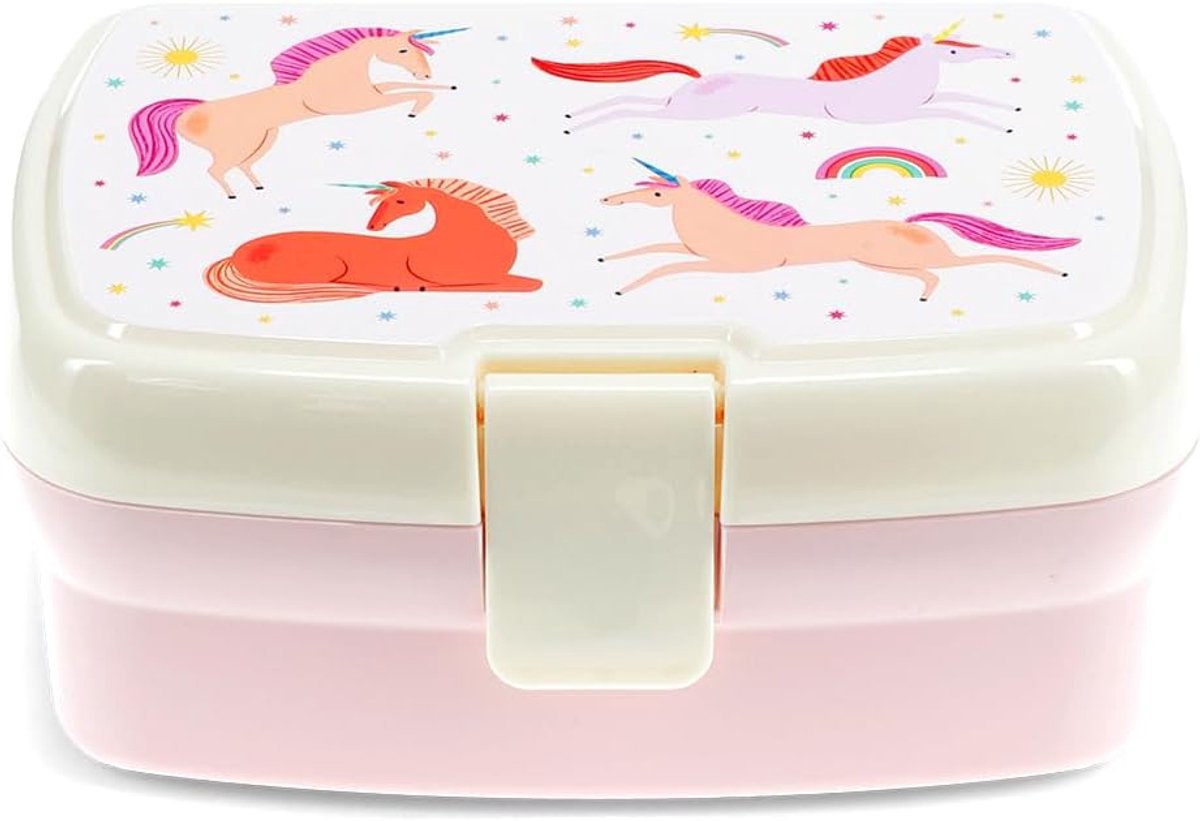 Lunchbox met uitneembaar vak eenhoorn snack fruit container doos roze regenboog