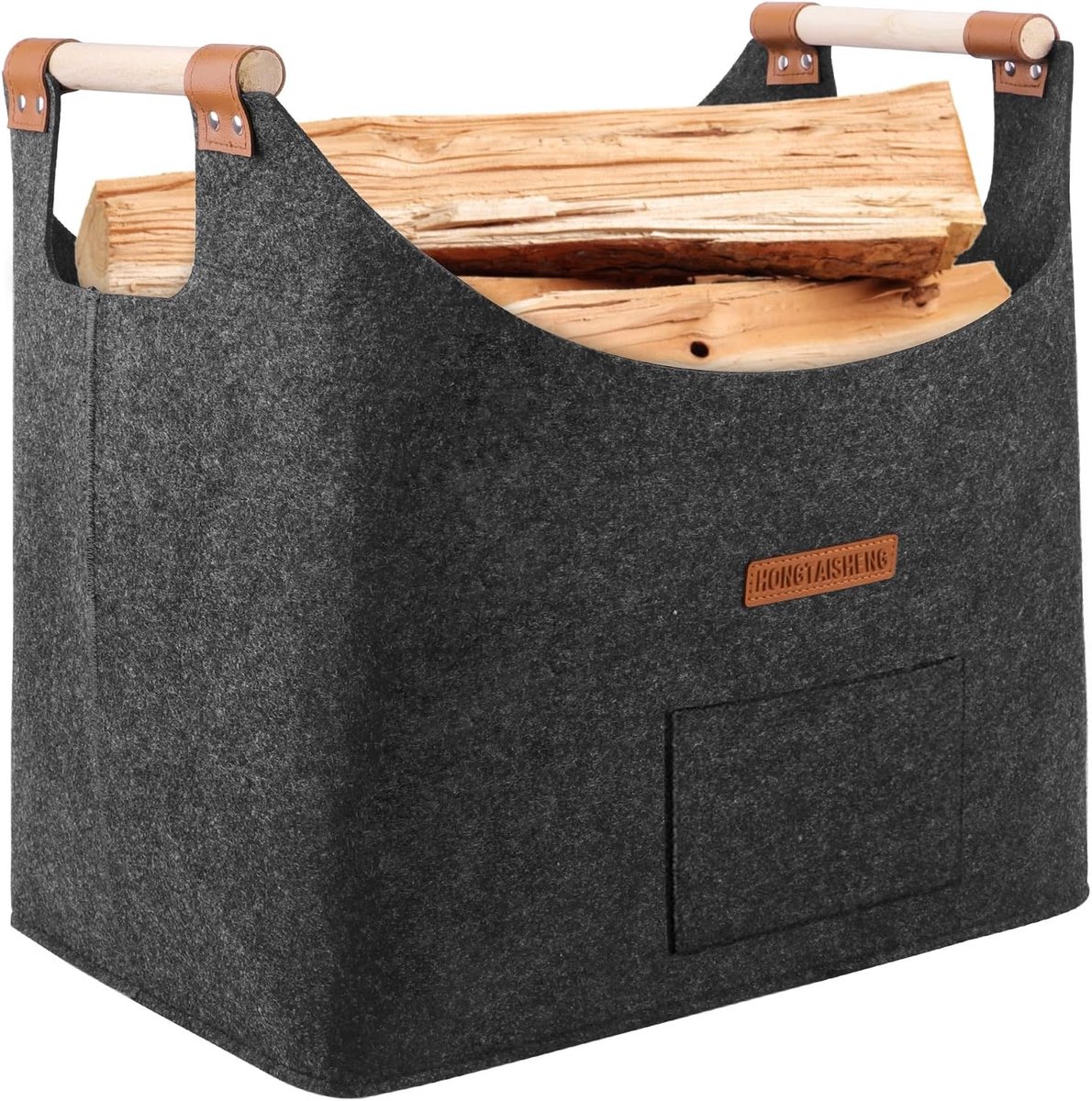 Ruime Houten Brandhoutmand van Extra Dikke Vilt met Versterkte Handvatten voor Haardhout en Tuinaccessoires