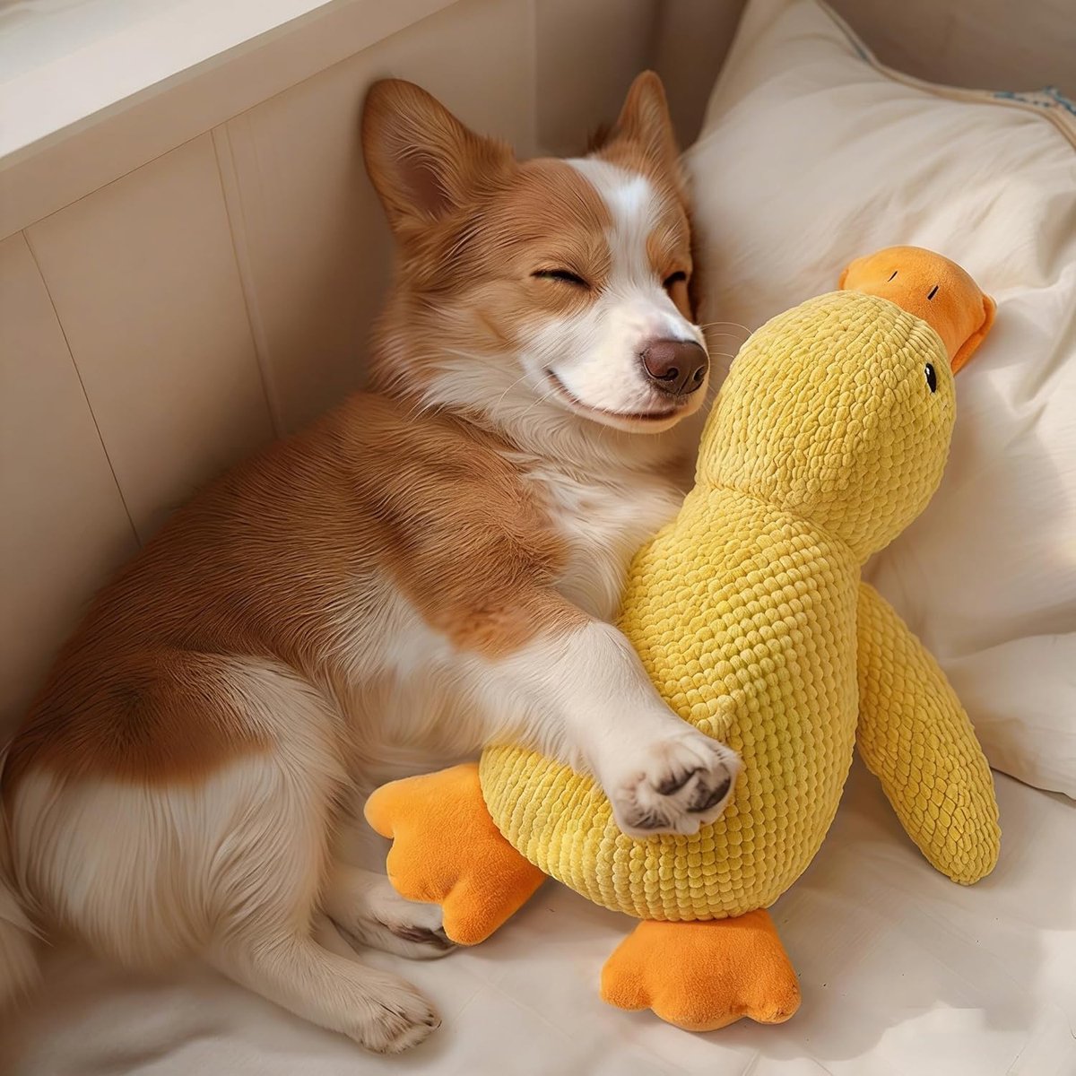 2026 Anti-stress eend voor honden, zacht pluche piepspeelgoed, interactief speelgoed voor puppy's, onverwoestbare knuffel voor kleine & middelgrote honden, piepende eend geel 32cm (geel*1)