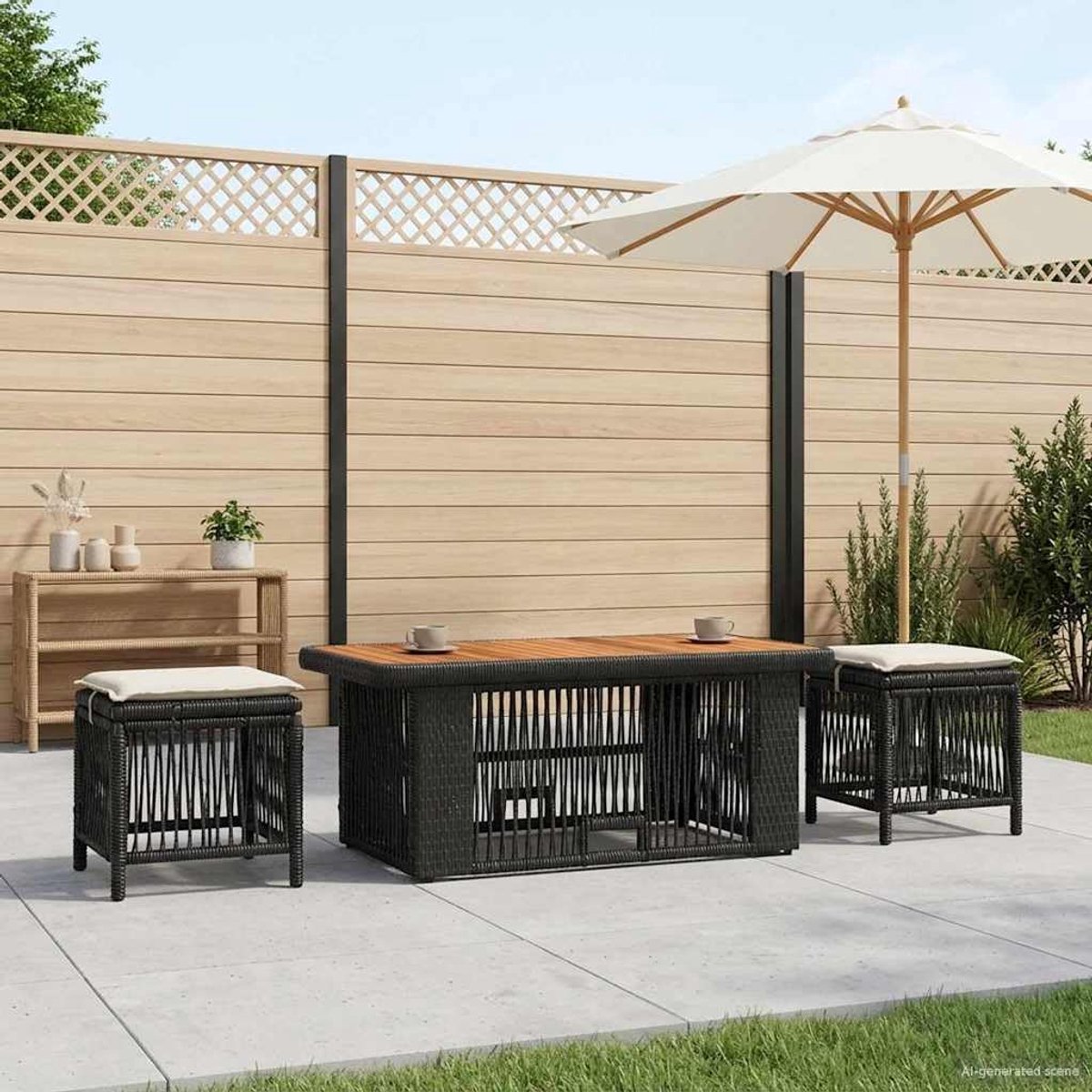 Rattan acaciahout weerbestendig tuinset verstelbare tafel 4 stuks