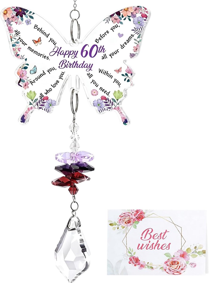 Cadeaus voor vrienden voor vrouwen met kaart, vlinderkristallen zonnevanger, tuindecoratie buiten, mama, zus, beste vriendin