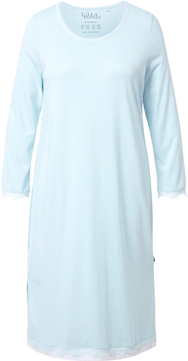 Ulla Popken Dames - Nachthemd kant oversized ronde hals lange mouwen - Ijszeeblauw - Maat 54+