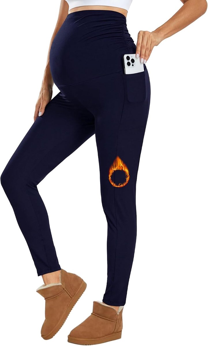Leggings over de buik met zakken hoge taille zwarte zachte buikondersteuning elastische zwangerschapsbroek yoga-workout pyjamabroek
