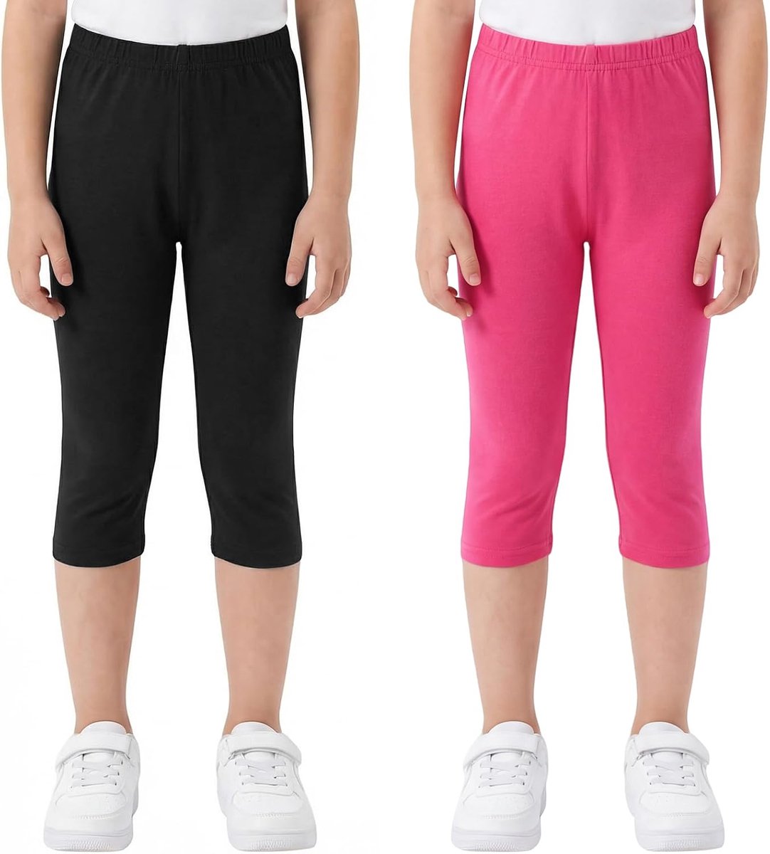 Leggings Voor Meisjes 2-Pack Katoen 3/4 Stretchbroek Effen Kleur Legging Capribroek Met Elastische Tailleband Fietsbroek Stretch Broek Vrijetijdsbroek Sport Voor Kinderen, Maat 116-158