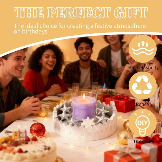 Mallenset voor kerstversiering – Adventskalender siliconen mal (cijfers 1-31) + stermal, zelfgemaakte kaarsenhouders & kerstversiering voor epoxyhars, gips & zeep — afbeelding 3