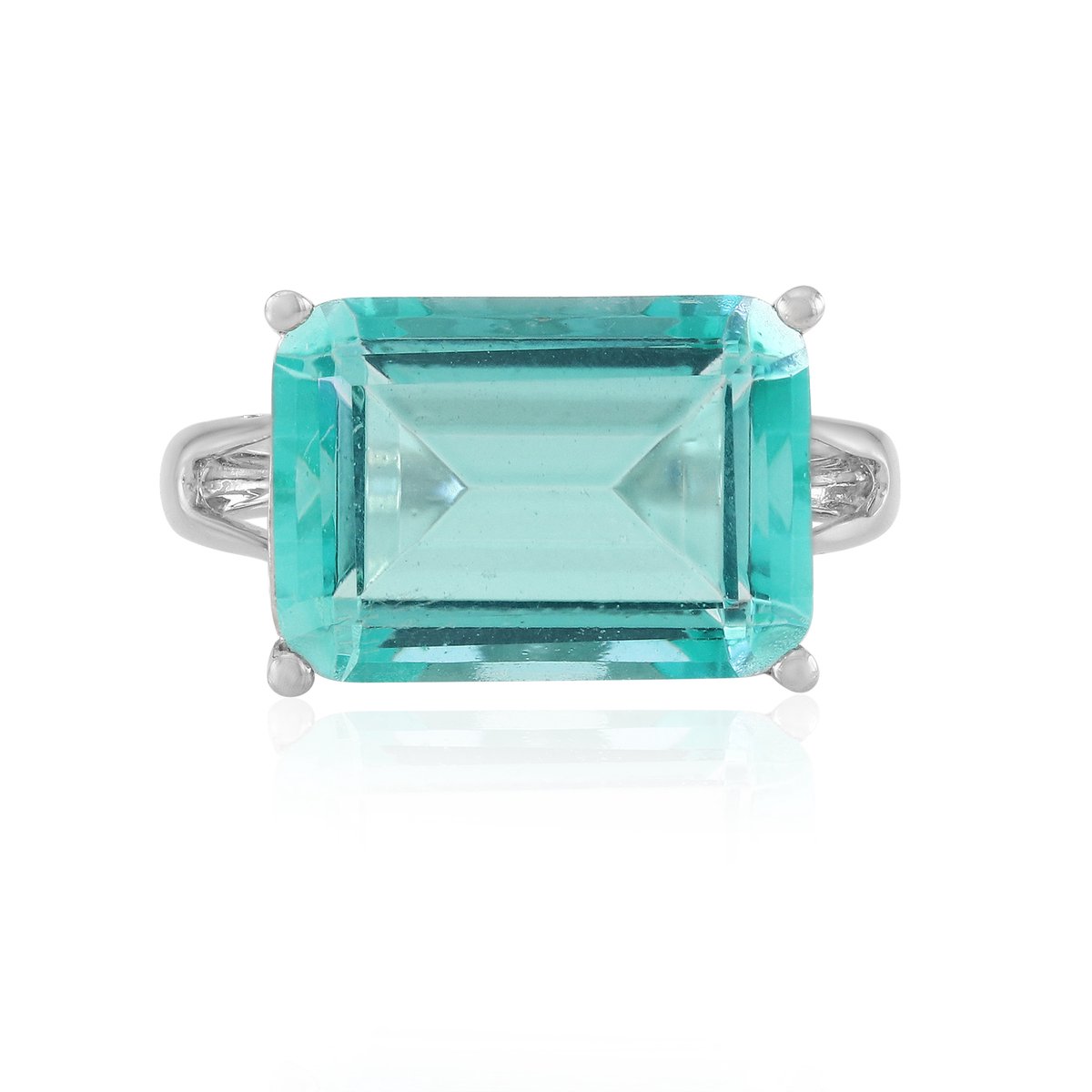 Cavill - Zilveren ring 925 Sterling met 6,643 ct blauwe Paraiba kwarts - Platina gecoat - Trapgeslepen achthoekige edelsteen - Elegant