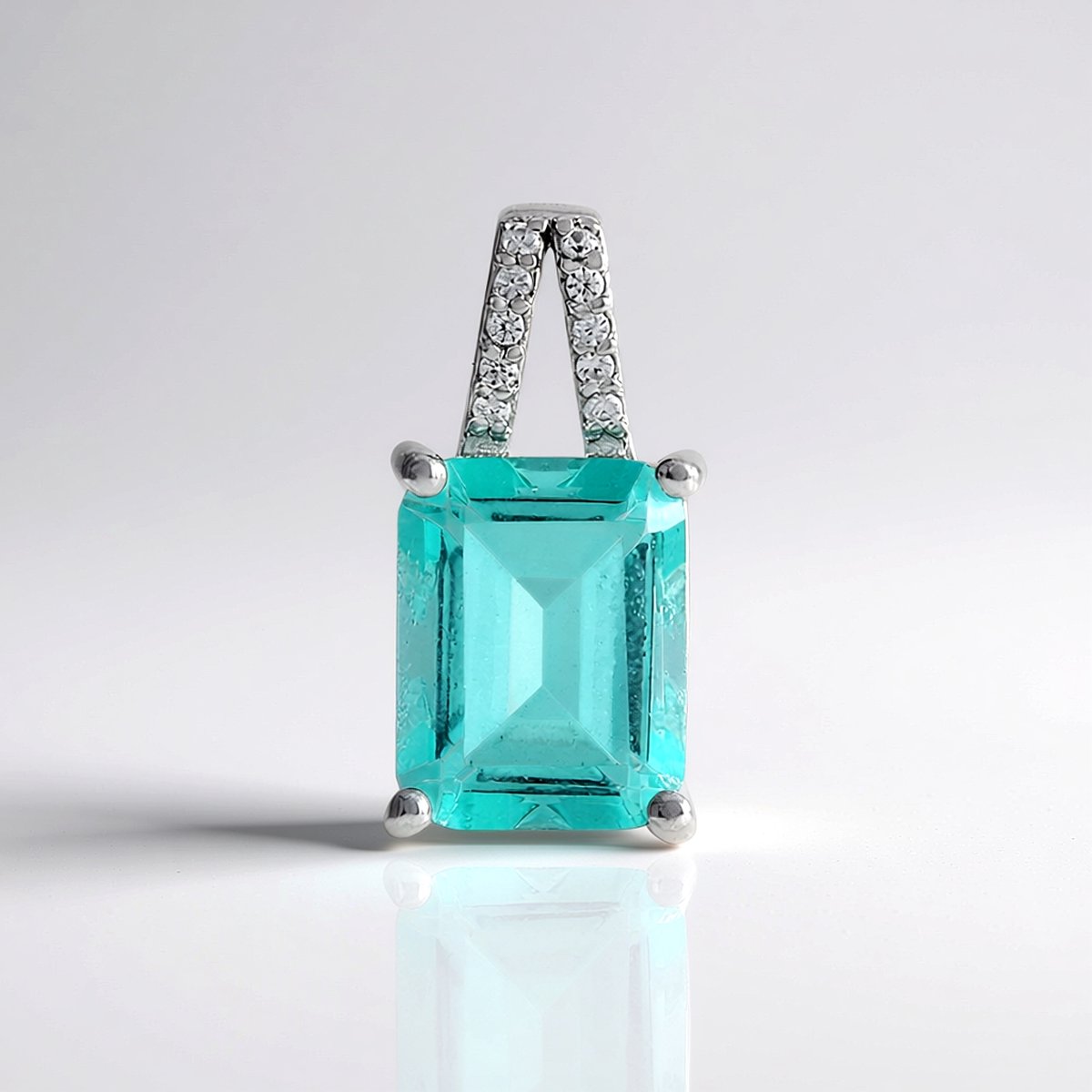 Cavill - Zilveren Hanger 925 Sterling Zilver - Platina Geplateerd - 2,05 ct Blauwe Paraiba Kwarts - Achthoekig - Elegant Tanzanian Zirkoon