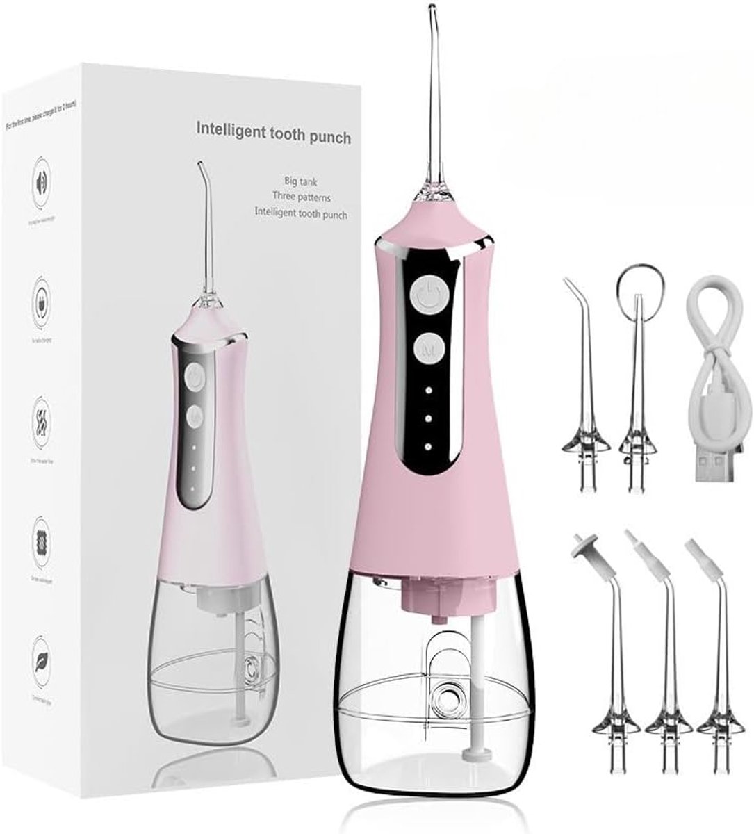 Elektrische waterflosser, draagbare waterflosser voor mondreiniging (L10 Roze)