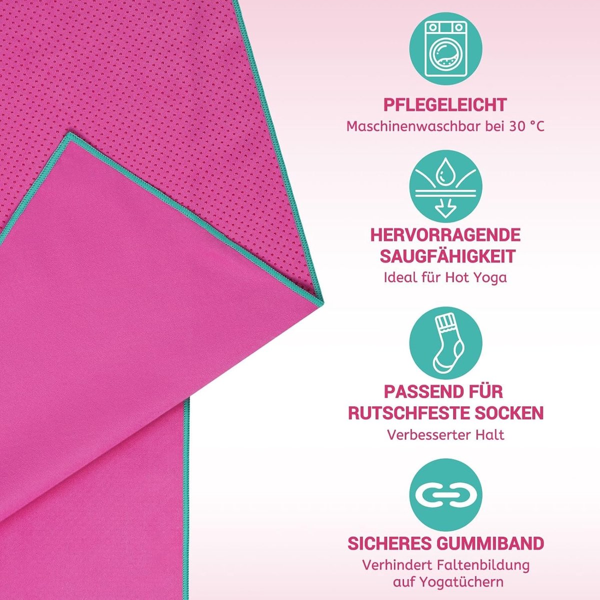 Non-slip yoga handdoek 185 x 65 cm | Ideaal voor yoga, pilates en fitness