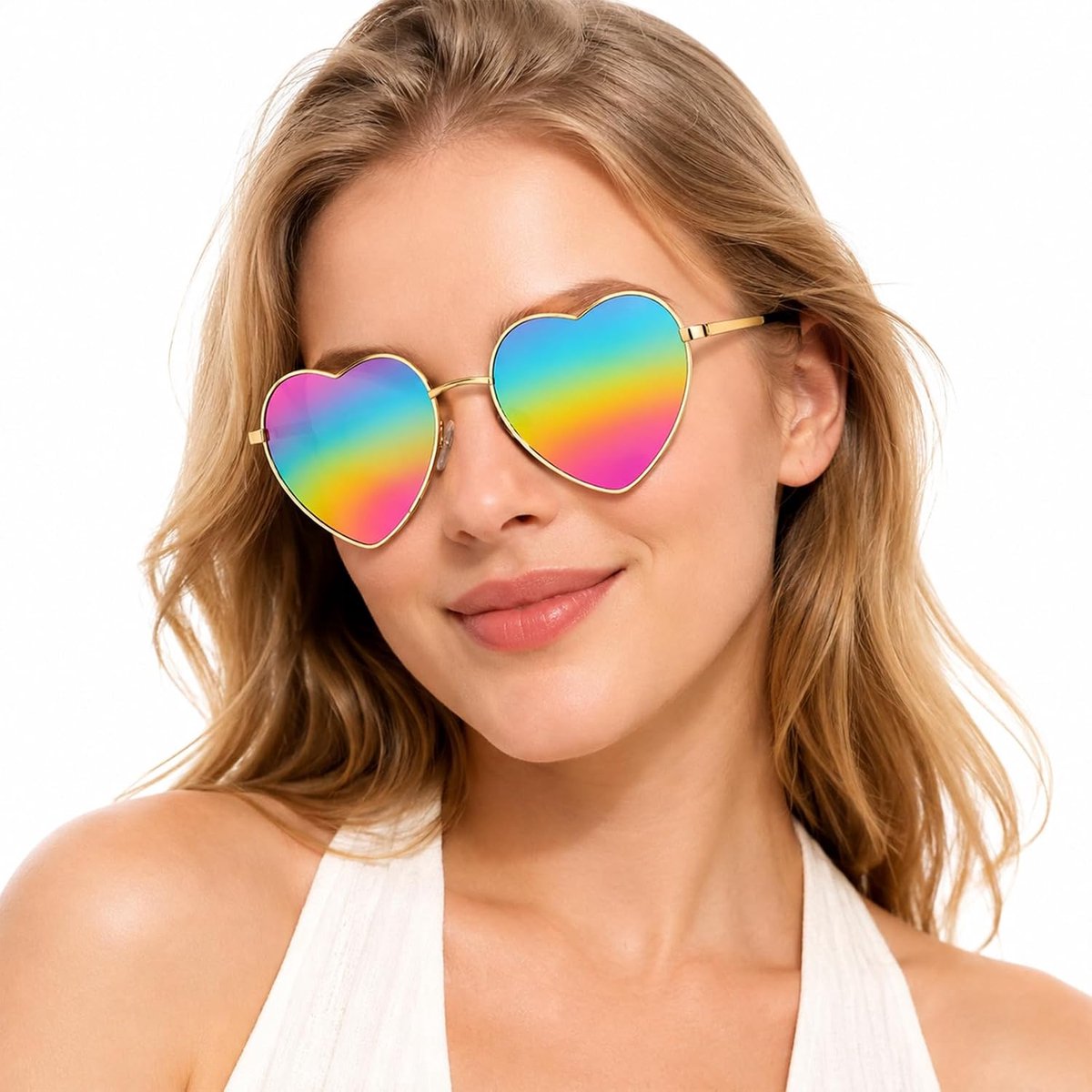 1 hartvormige zonnebril met metalen frame en UV400 voor dagelijks gebruik, gelegenheden en cadeau-ideeën, als sieraad om te combineren, cadeau te geven en in het dagelijks leven te dragen