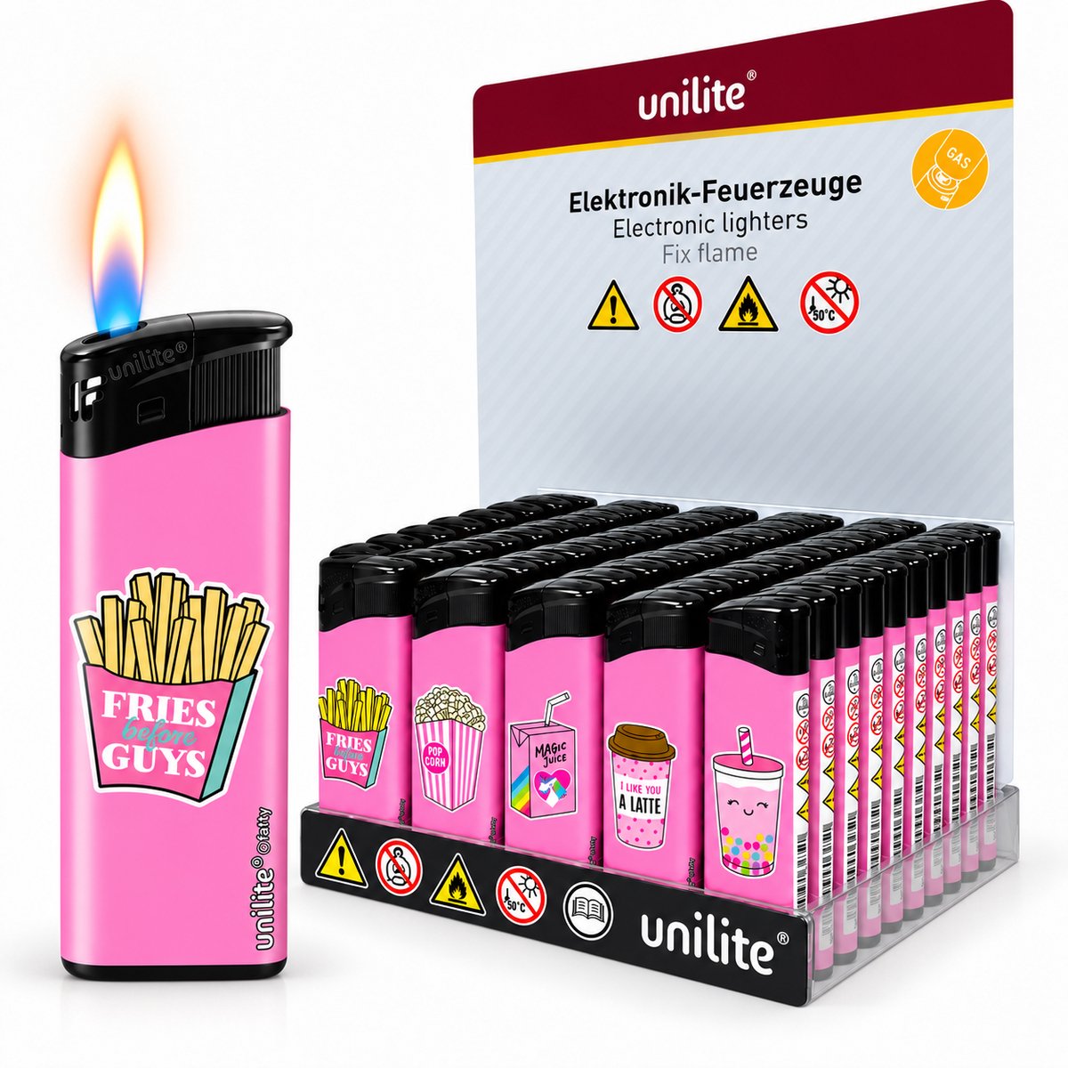 Unilite® Girly Roze Aanstekers – klik systeem – 50 stuks - Navulbaar