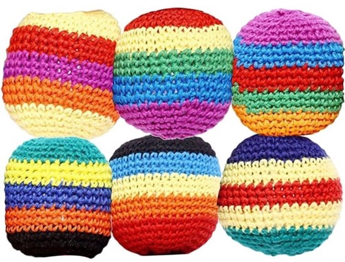 Gehaakte footbag - Jongleerballen - Voor buitenspelen - Handgemaakt geweven ontwerp - 6 stuks - Multicolor