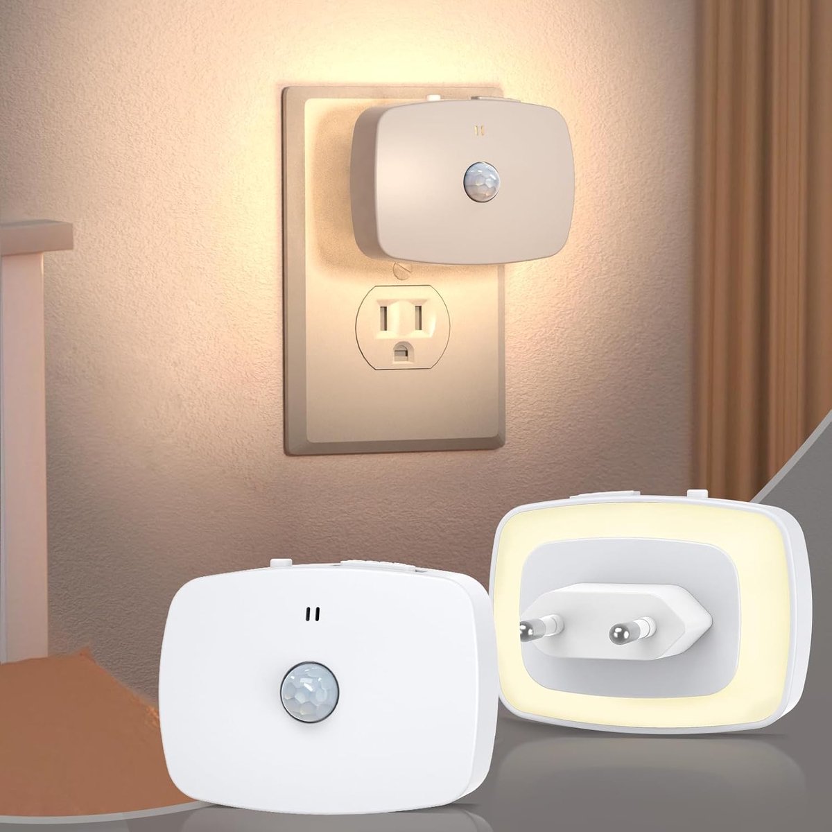 Night Light with Motion Sensor and Dusk Sensor, 2 Pieces Motion Detector Light with 3 Light Colors (3000k-6000k) - ShopVlot
