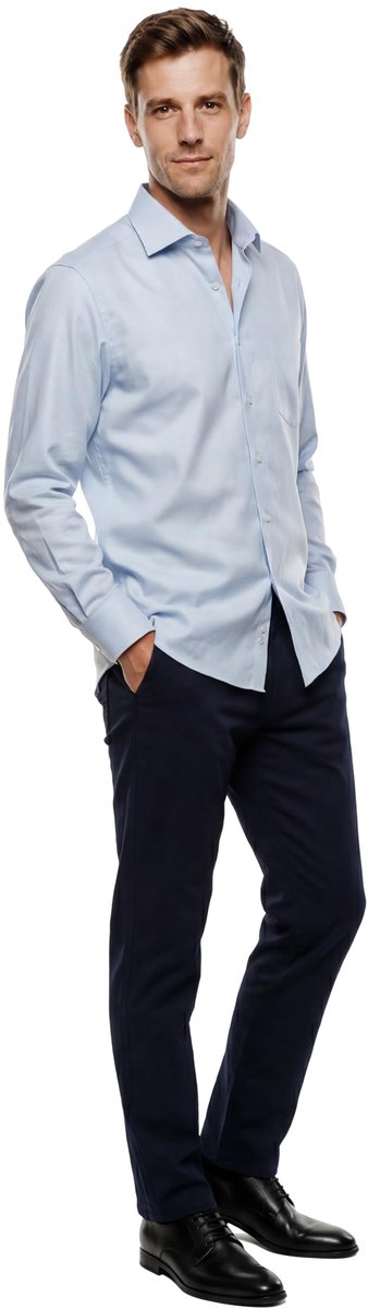 Heren businesshemd 42 - chambray - non-iron - comfortabele pasvorm - ShopVlot