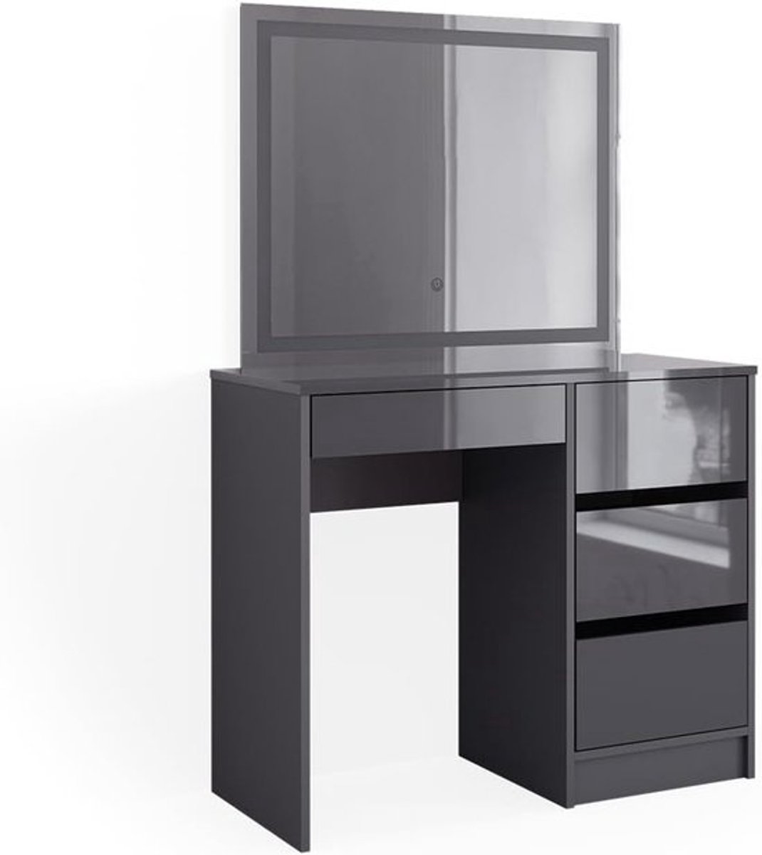 Kaptafelset - Make-uptafel - Make-upstyling - Met ledspiegel - 90 cm breed - Antraciet hoogglans