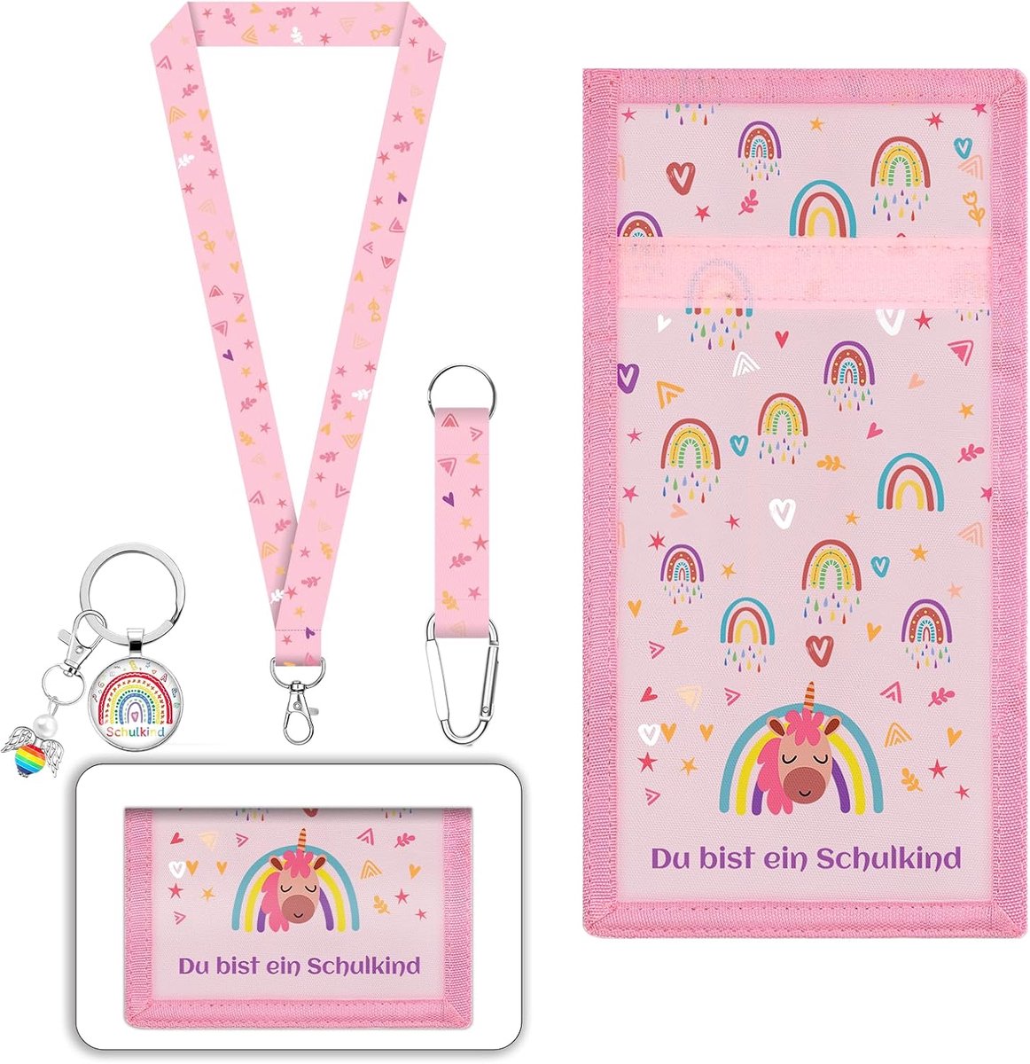 Borsttas voor Meisjes, portemonnee voor Meisjes, met voetbal-sleutelhanger, drievoudig gevouwen portemonnee om om te hangen, roze, 8 x 15 cm, Modern