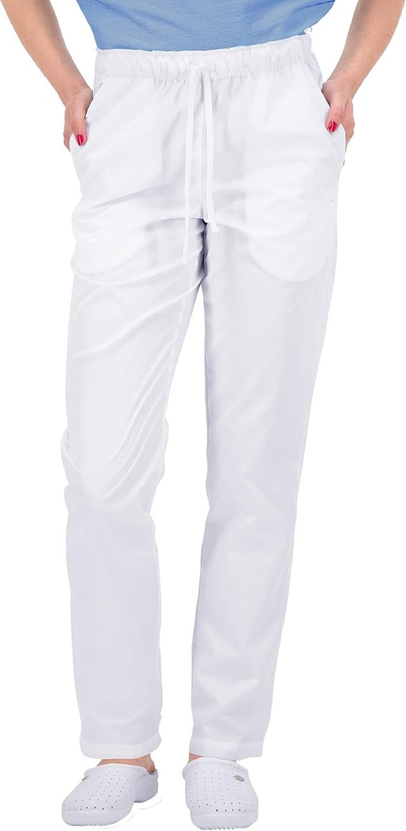 Medische slipbroek, werkbroek, meerdere zakken, uniseks, met elastische tailleband en achterzakken, ziekenhuis, uniformbroek met gemiddelde taille en elastische tailleband