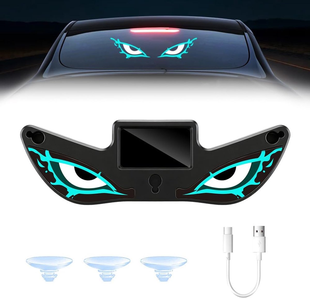 Duivelsooglicht voor autoruiten, werkt op zonne-energie, 6 modi, led-omgevingslicht voor auto Demon Eye (wit + groen)