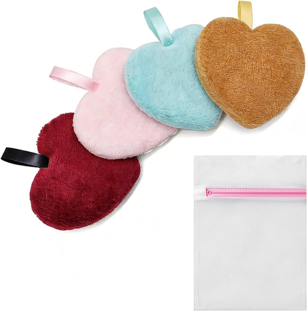 Make-uppads, 4 stuks, wasbaar, herbruikbare dubbelzijdige make-up-remover pads met draagriem, zacht voor de gevoelige huid en onderweg, inclusief opbergzak