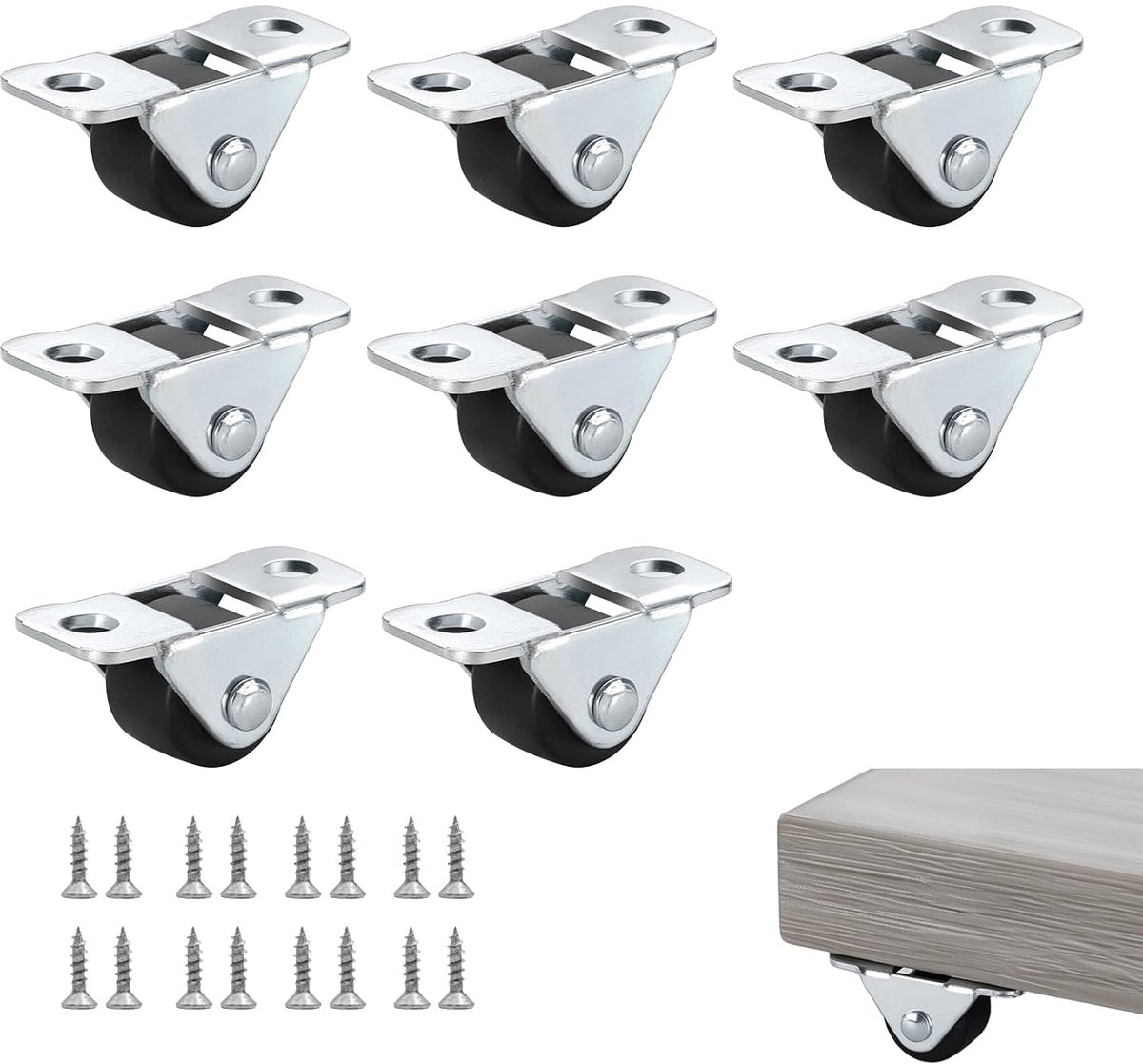 Wheels Set van 8 Stuks, Kleine Rubberen Wielen met Stalen Topplaat, Mini Bestuurbare Wielen, Vaste Metaalplaat, Laagprofiel Rubberen Stuurwielen voor Kleine Apparaten, Meubels