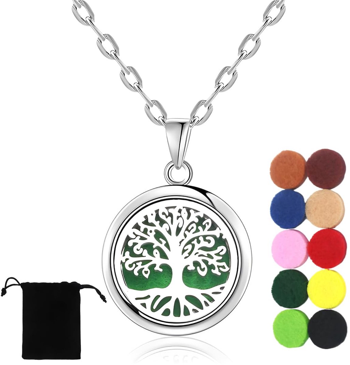 Aromatherapie Hanger met Boom des Levens, Essentiële Olie Diffuser, Cadeau voor Moeder en Vriendin, Inclusief 10 Katoenen Pads en Zilver Plating