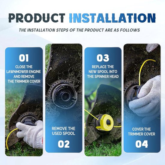 4 Stuks Vervangende Grastrimmer Spoelen Ø 1.2 mm - 8.4 m Lengte voor Diverse Modellen, Ideaal voor Tuinonderhoud en Grasmaaien — afbeelding 4