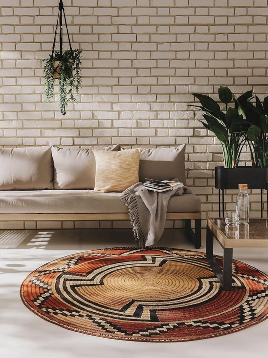 Rond tapijt voor binnen en buiten - Ø 160 cm - Beige/koper buitentapijt - voor balkon en tuin