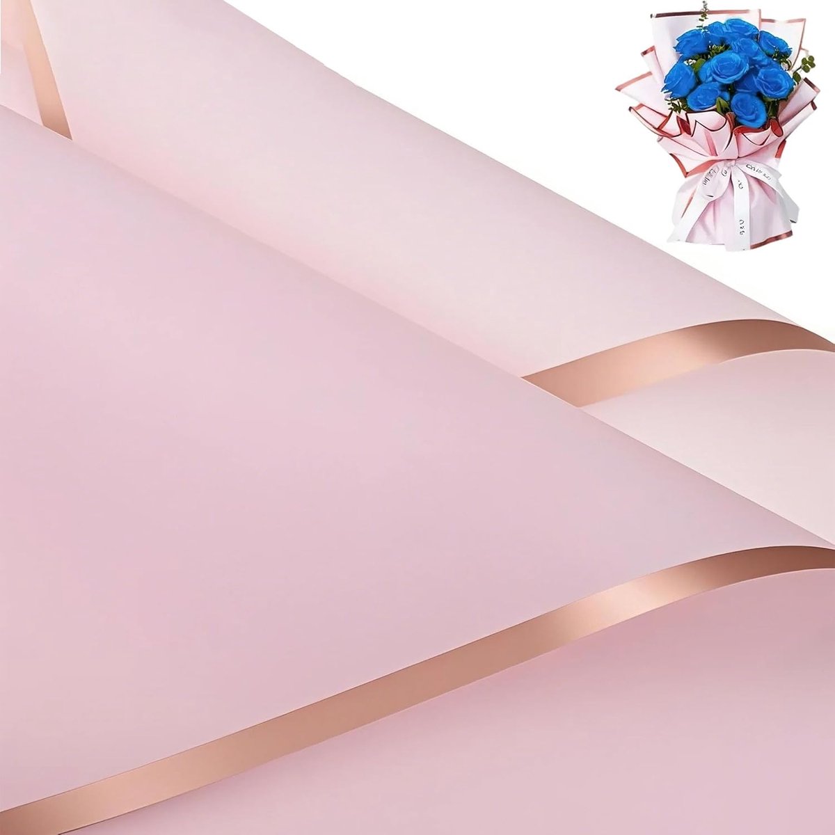 SnelShoppen - 20 Vellen Roze Bloemenpapier met Roségouden Rand, 56x56 cm Waterproof Geschenkpapier voor Bruiloft, Valentijn, DIY en Bloemenarrangement
