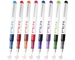 EYEYE Balpen met zwarte inkt, 8 stuks, wegwerpvulpen om te schrijven, roestvrijstalen punt, 8 kleuren, extra fijne punt - ShopVlot