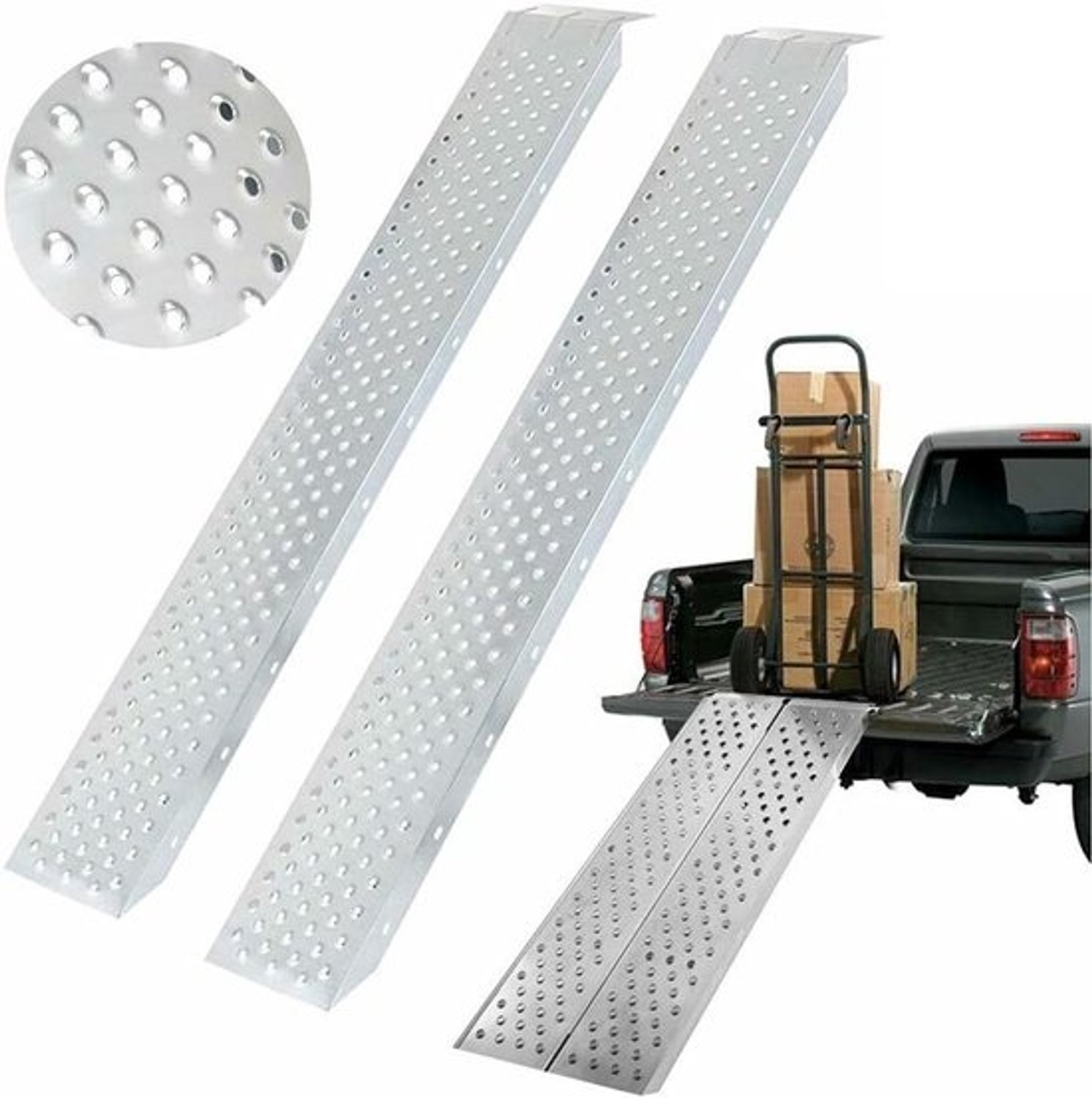 Bakaji oprijplaten - Paar van verzinkt plaatstaal met antislipgaten - Max. capaciteit 400 kg - Laadhelling voor tractor, quad, motorfiets en auto (160 cm)