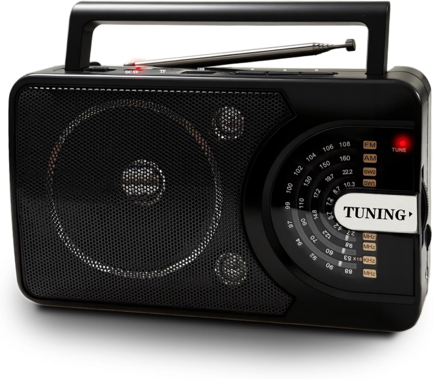 Radio met Bluetooth/USB/TF, AM/FM/SW1-2 kofferradio transistor met 1200mAh oplaadbare batterij, 360°-antenne en draaggreep. Ideaal voor kamperen, reizen, thuis, outdoor fans en alledaagse
