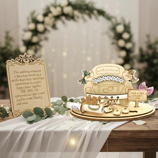 Bruiloft, hout, huwelijkscadeau, geldcadeau, huwelijkscadeau voor bruidspaar, decoratief cadeau, hartvormig cadeau voor bruiloft, trouwdag (Just Married) — afbeelding 2