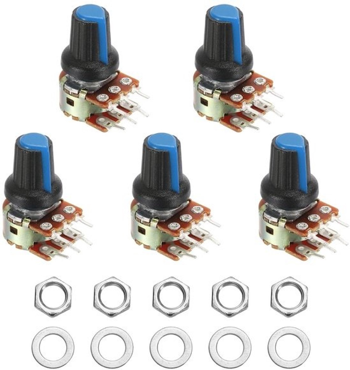 Potentiometerset - Draaibare weerstand - Voor volumeregeling - Dubbelkanaals instelling - B10K ohm - Blauw