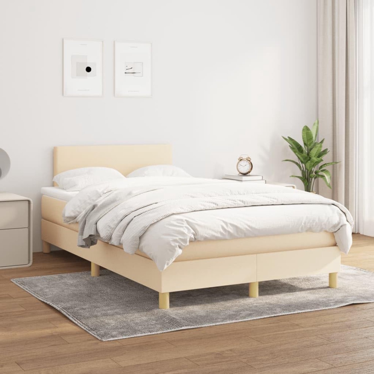 Stof Verstelbaar hoofdbord Pocketveringmatras Crème 120x200 cm