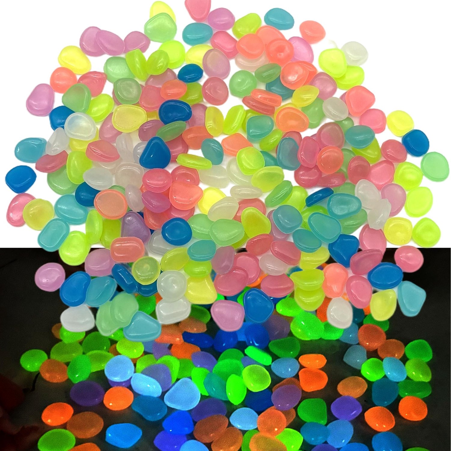 Lichtgevende Stenen - 200 Stuks - Veelkleurig - Hoogwaardig Hars - Decoratie voor Tuin/Aquarium - Glanzend in het Donker - Decoratiestenen
