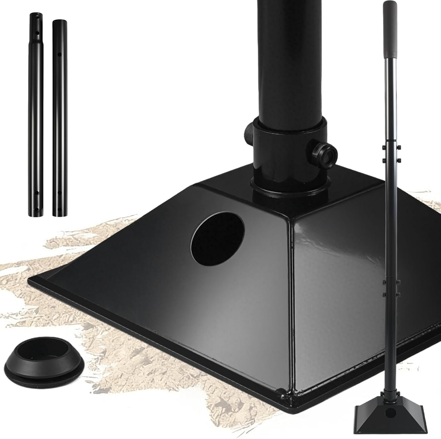 Stamper, aannemersstamper met 85 cm in hoogte verstelbaar stalen handvat, rubberen handgreep, 20,3 x 20,3 cm vulbare basis, heavy duty voor het aanstampen van grond, grind, bestrating