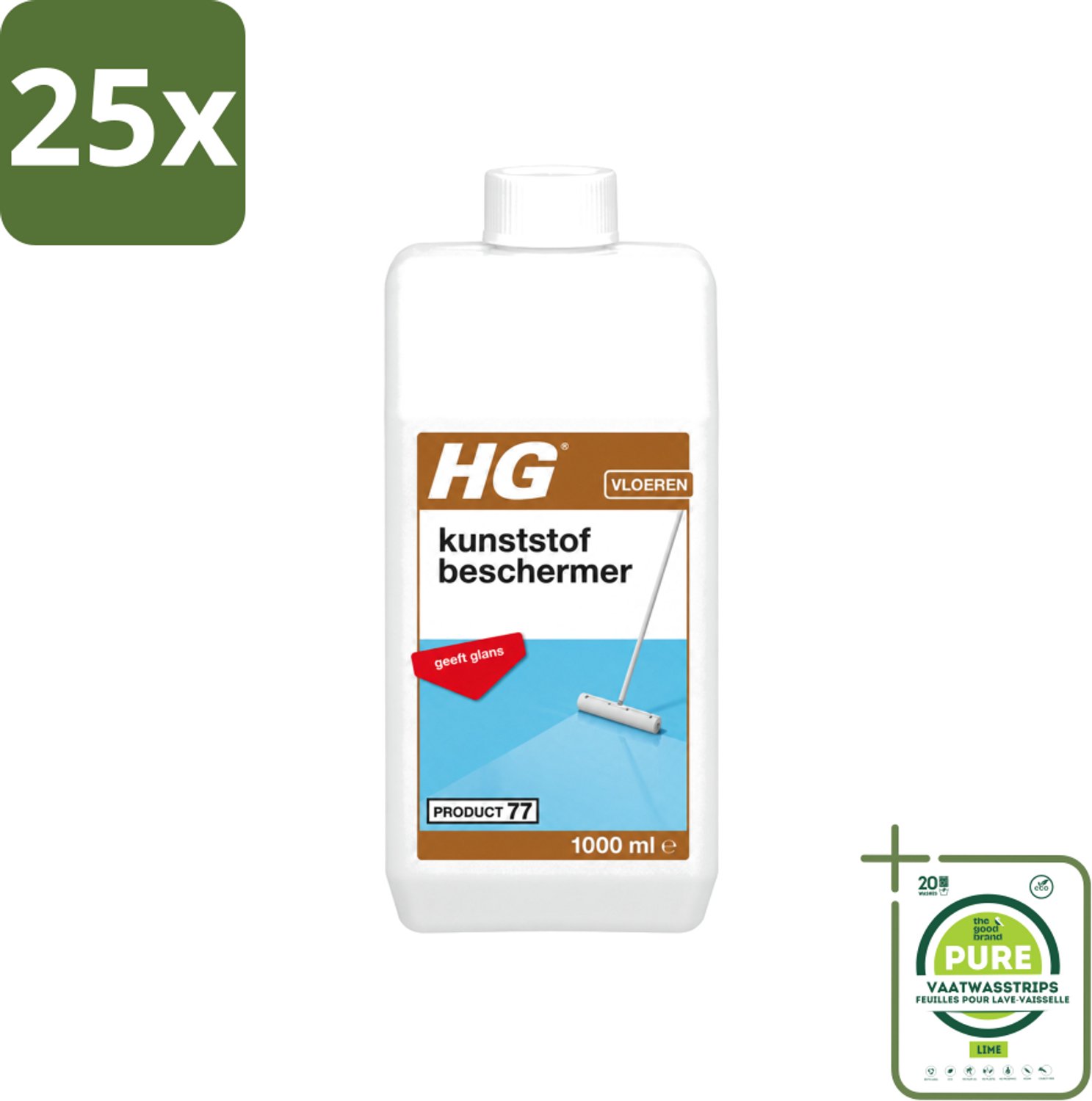 25 x HG - Kunststofbeschermer - Polymeer Emulsie - Geeft Glans - Maskeert Slijtageplekken - 1L - Grootverpakking - Vaatwasstrips - Kunststofbeschermer - Glans - Beschermfilm - Slijtage - Krassen