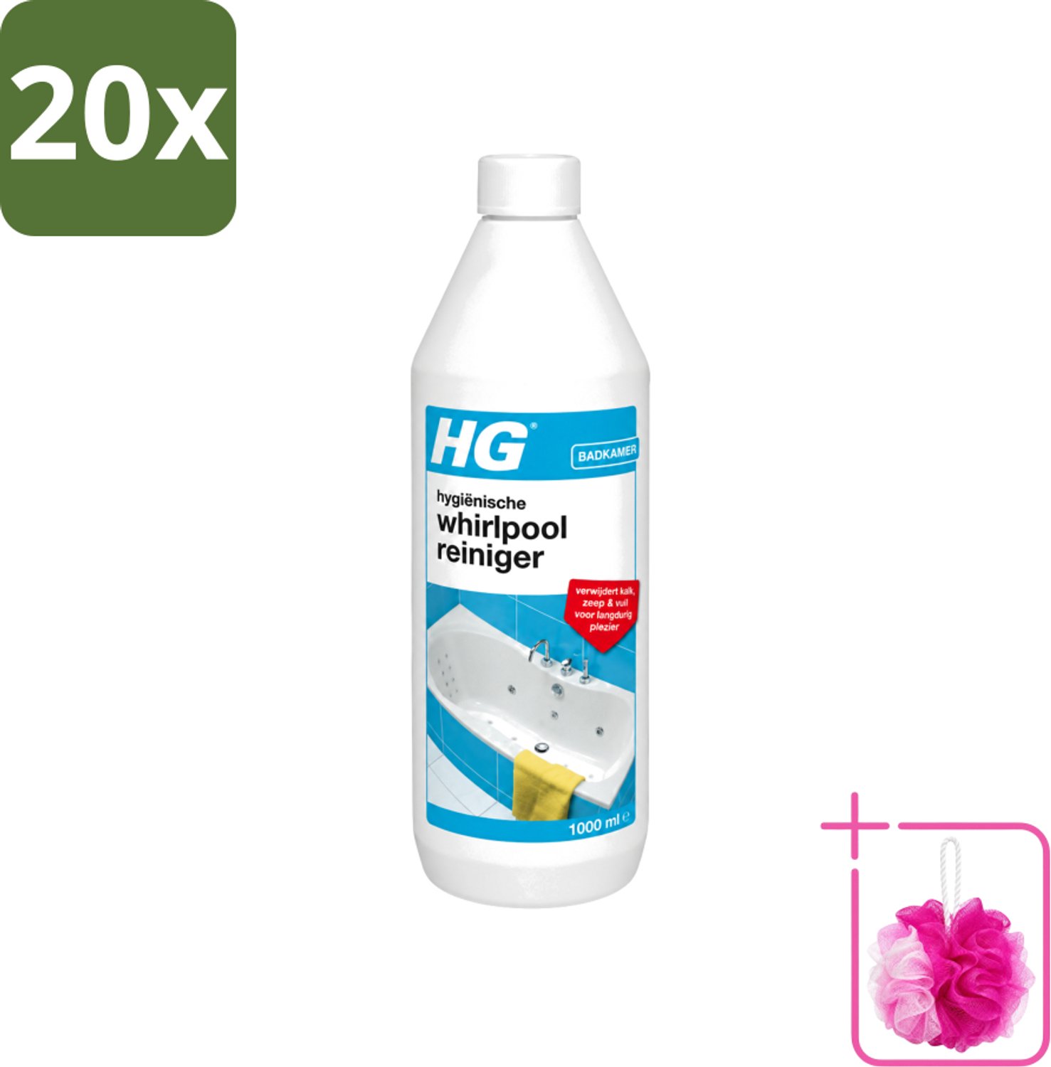20 x HG - Badkamer - Hygiënische Whirlpoolreiniger - Verwijdert Kalk, Zeep & Vuil - 1L - Bulkverpakking - Whirlpool reinigen - Douchemop - Kalk verwijderen