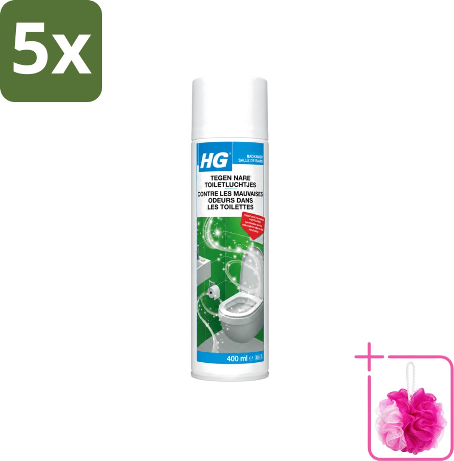 5 x HG - Tegen Nare Toiletluchtjes - Neutraliseert Alle Luchtjes - Natuurlijk Zuiveringsproces - 400 ml - Bulkverpakking - Toiletlucht neutraliseren - Douchemop - Nare geur weg