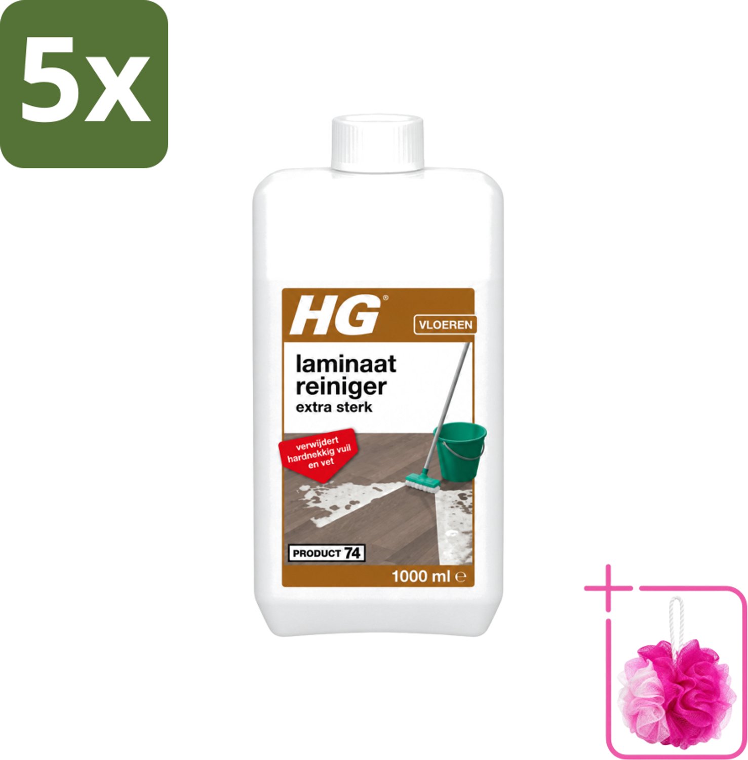 5 x HG - Laminaat, Vinyl & PVC Reiniger - Extra Sterk - Verwijdert Hardnekkig Vuil & Vet - 1L - Bulkverpakking - Laminaatreiniger - Douchemop - Laminaat reinigen