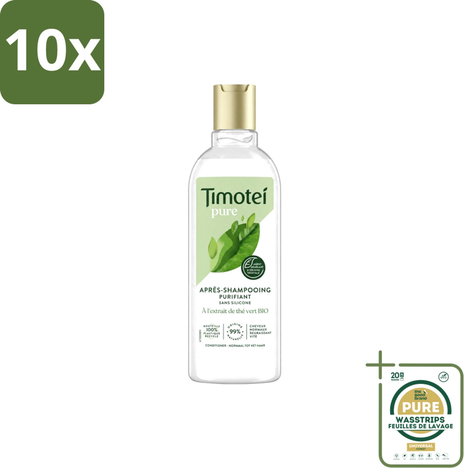 10 x Timotei Conditioner - pure groene thee - 300 ml - Wasstrips - Groene Thee Conditioner - Zachte Haar - Fris Haar - Natuurlijke Haar Verzorging - Haar Verzorging