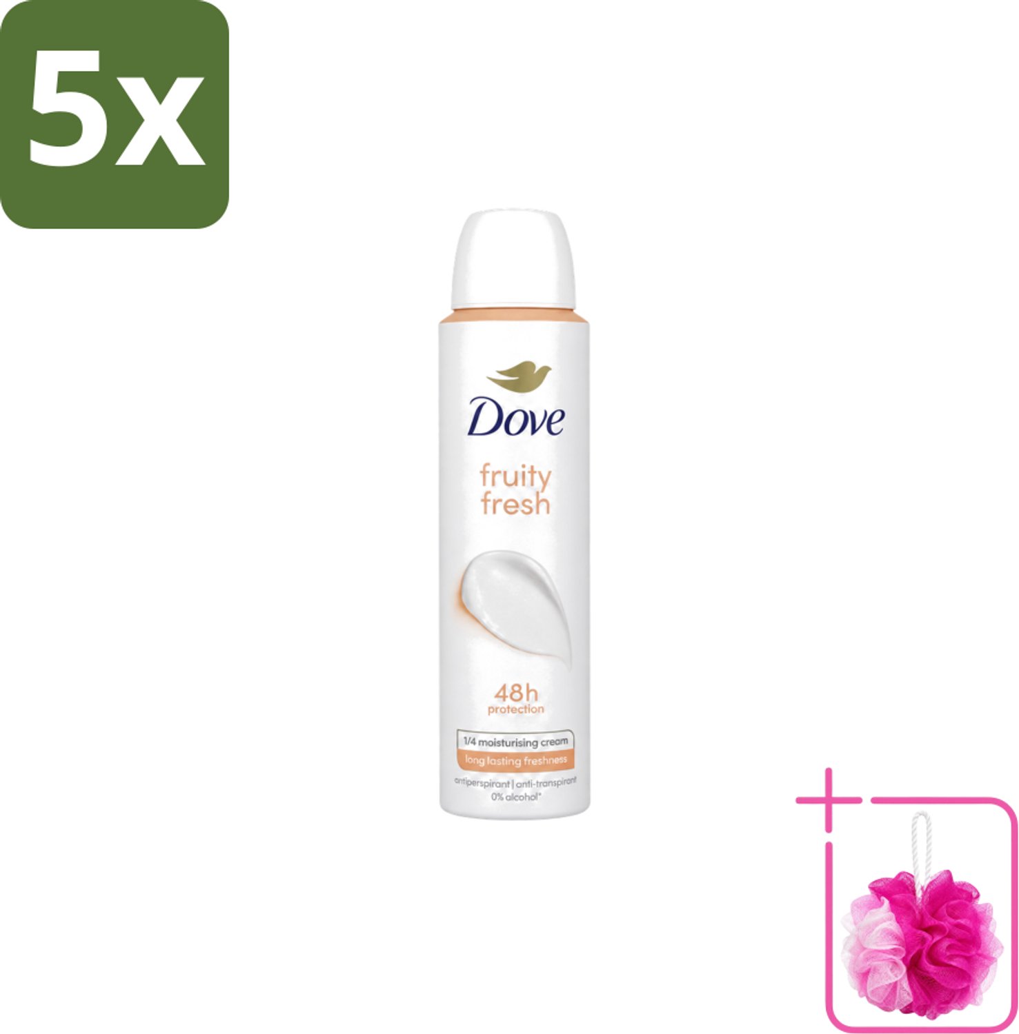5 x Dove – Deodorant Spray – Fruity Fresh – 200 ml - Bulkverpakking - Anti-transpirant spray - Douchemop - Zweetgeur