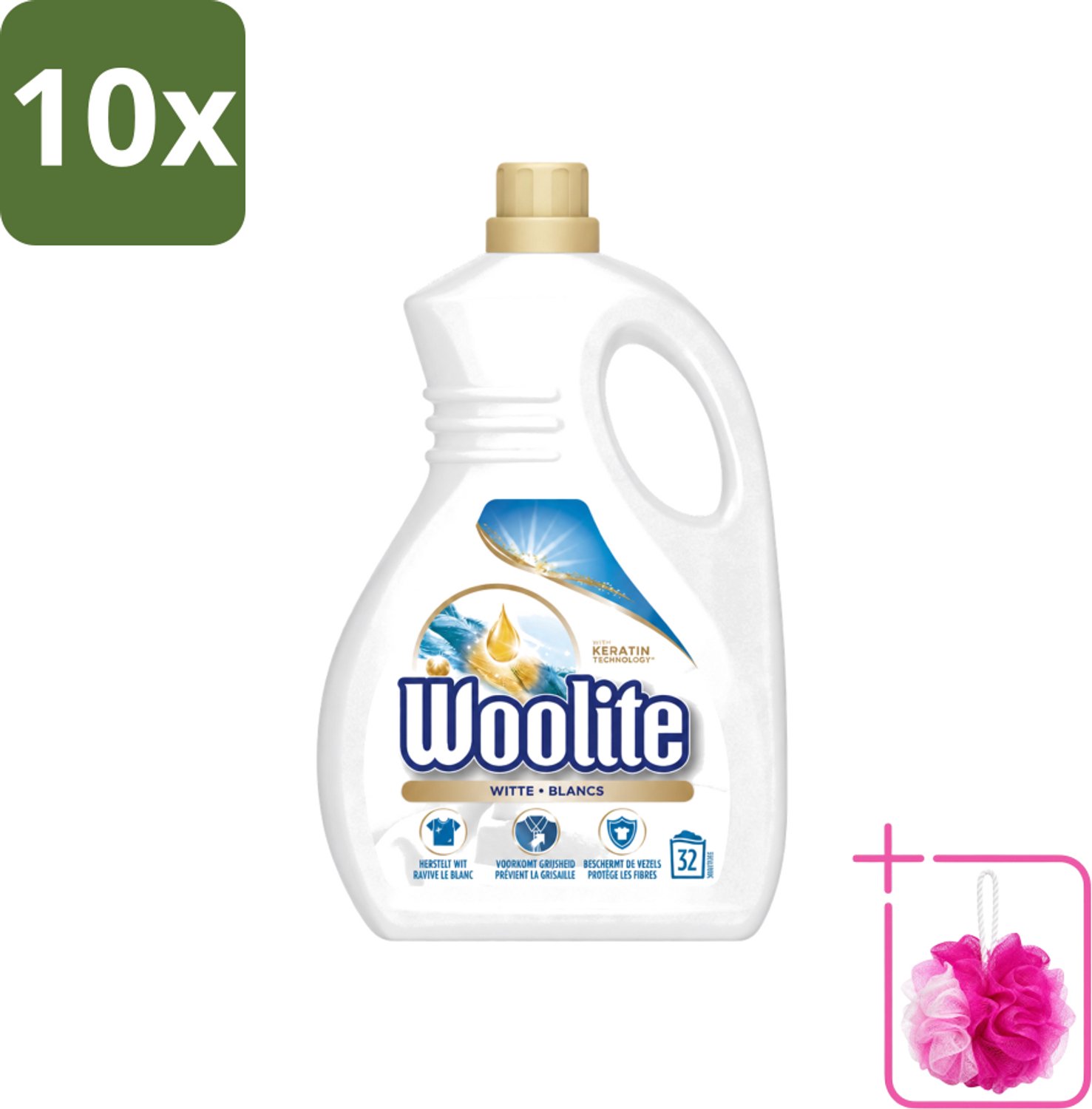 10 x Woolite White - Vloeibaar Wasmiddel - Met Keratine - Witte Was - 32 Wasbeurten - 1,9L - Bulkverpakking - Wasmiddel Wit - Douchemop - Keratine Wasmiddel